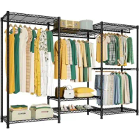 Heavy-Duty Extra Large Clothes Rack 7 Shelves 4 Hanger Rods Closet Organizer Bedroom Apartment Laundry Room Water Rust Proof