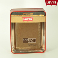 ::bonJOIE:: 美國進口 新款鐵盒裝 Levi's 三折直立式透明窗皮夾 (棕色) 含零錢袋 Levis 三折式 短夾 實物拍攝 皮夾