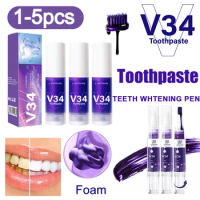 V34 Colour Corrector Teeth Whitening Toothpaste Oral Cleaning Repair Fresh Breath Remove Stain Adult Oral Care Ingredient Safety