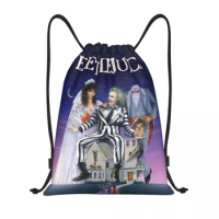 Custom Tim Burton Beetlejuice Horror Film Drawstring Bags Women Men Lightweight Sports Gym Storage Backpack