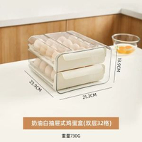 川島屋雞蛋收納盒 雪櫃專用抽屜式雞蛋架 廚房整理神器 保鮮收納- 奶油白抽屜式雞蛋盒(雙層32格) 均碼