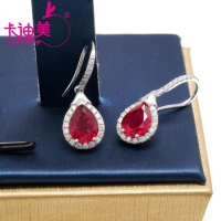 CADERMAY Trendy Waterdrop Design Artificial Red Ruby Gold 14K 10K 18K Dangle Earrings For Women with Melee Moissanite Gifts
