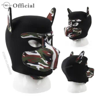 Camouflage Color Leather Dog Headgear BDSM Mask Hood Cosplay Fetish SM Bondage Slave Restraints K9 A