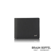 【BRAUN BUFFEL 德國小金牛】台灣總代理 戰神 12卡中間翻透明窗短夾-黑色/BF378-317-BK