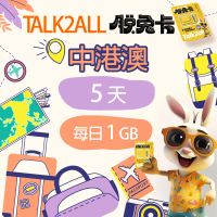 【Talk2all脫兔卡】中港澳上網卡5天每日1GB高速網路過量降速中國大陸香港澳門吃到飽(4G網路SIM卡預付卡)