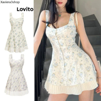 ZQH Lovito ชุดเดรสผู้หญิง ชายระบาย พิมพ์ลายดอกไม้ สไตล์ลำลอง L80ED285(หลากสี)