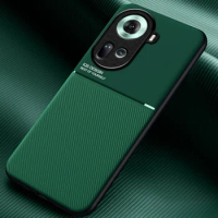 For OPPO Reno 11 5G CPH2599 Case Car Magnetic Holder Silicone Cover for Oppo Reno11 5G Global 6.7" Leather Texture Phone Cases