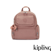 Kipling 乾燥藕粉色多口袋拉鍊後背包-MATTA