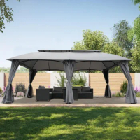 13'x20' Gazebo for Patio Double Vent All-Weather Canopy Anti-UV Shelter with Privacy Curtains and Netting,for Backyard Garden