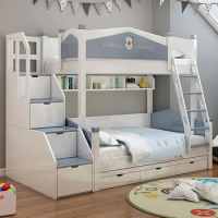 Wooden Children Bed Design Bedroom Furniture Child Bunk Kids' Bed Set Kids Bunk Bed with Storage Ladder Cabinet