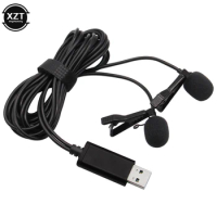 2m USB Dual-head Lavalier Lapel Microphone Clip-on Omnidirectional for Computer Win Mac Video Audio Recording 3.5mm Type-C Mic