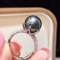 DIY珍珠配件 925銀天然珍珠寶石戒指空托時尚款指環 配8-10mm圓珠