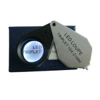 Jewelry Folding Magnifying Glass Triplet Lens Diamond Loupe 10x 21mm With Six Built-in Led Light