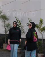 Kaos Tunik Oversize Wanita Hitam Magenta Lengan 7/8 Katun  Combed 24s Premium Motif Atasan Baju