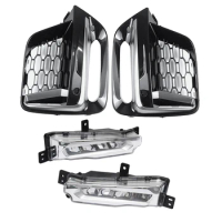 1Set Car Front Bumper Fog Lamp Grille Frame Trim Strip &amp; LED Daytime Running Light Parts For BMW X3 X4 G08 G02 G01 2018-2020