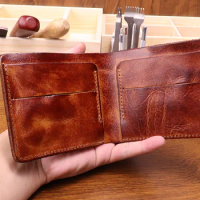 Men's Crazy Horse Leather Wallet Genuine Leather Wallet Card Bag Simple Retro Japanese Style Mens Purse