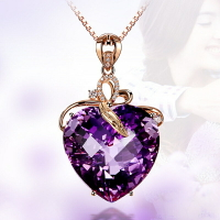 心形紫水晶吊墜女 鍍18K金彩色寶石項墜愛心紫寶石項鏈女