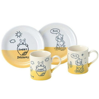 小禮堂 迪士尼 小熊維尼 日製 杯盤組  陶瓷杯盤 咖啡杯盤 茶杯 點心盤 (4入 黃白 蜂蜜)