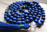 [Spell Beautiful]On Sale Hand Knotted Lapis Lazuli Mala Beads 108 Mala Necklace Meditation Jewelry Prayer Necklace Yoga Jewelry Tassel Necklaces