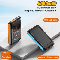 Solar Power Bank 5000mAh Magnetic Qi Wireless Charger Powerbank for iPhone 14 Samsung Xiaomi Portable External Battery Charger