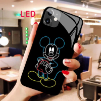 Mickey Minnie Luminous Tempered Glass tpu phone case For Apple iphone 13 14 Pro Max Puls mini Fashion LED Backlight cool cover