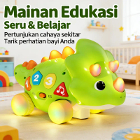 Mainan Edukasi Bayi 1 Tahun - Triceratops Interaktif Musik & Cahaya, Belajar Warna, Bentuk, Huruf AB