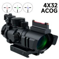 Tactical 4x32 Acog Riflescope 20mm Dovetail Reflex Optics Scope Fiber Sight for Hunting Air Gun Rifle Airsoft Sniper Magnifier