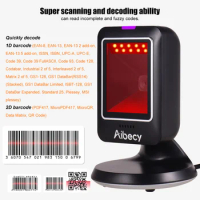 Aibecy MP6300Y USB Wired Bar Code Reader CMOS Image 1D/2D/QR Omnidirectional Barcode Scanner Hand-Free for Supermarket Bookstore