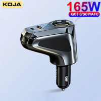 KOJA Car Charger Cigarette Socket 165W Type-C PD 65W USB QC3.0 66W Fast Charger For Macbook IPhone OPPO HUAWEI Samsung Xiaomi 13
