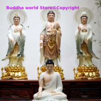 A set 3P # high grade Buddha statue HOME shrine protection Buddhism XI FANG SANSHENG jade Guan yin Amitabha Mahasthamaprapta