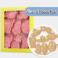 8 Pcs/set Outer Space Astron Cookie Cutter Plastic 3D Cartoon Pressable Biscuit Mold Cookie Stamp Kitchen Baking Pastry Bakeware
