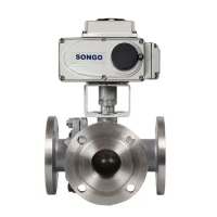SONGO DN200 8 Inch 3 Way L Port 110V DC Flange Type CF8M Stainless Steel Electric Motorized Ball Valve