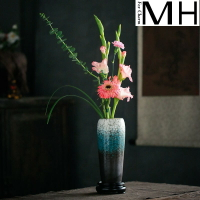 中式日式絹花小源流花藝陶瓷無孔花瓶客廳創意插花擺件家居裝飾品