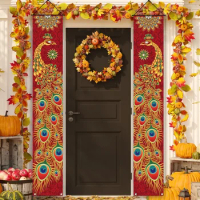 Peacock front porch with couplet door panels and background decoration suitable for Indian Diwali festival party supplies