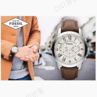 原裝Fossil化石男士手錶三眼日本石英腕錶Grant系列不鏽鋼圓形44mm錶殼防水皮帶簡約休閒男錶FS4735【亞德機械五金家居】
