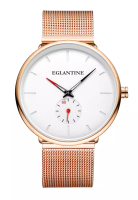 EGLANTINE Paname II 40 毫米中性石英手錶白色錶盤和紅色指針在米蘭鋼錶鍊上