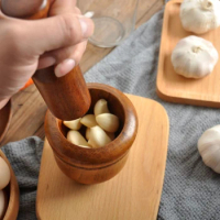 Resin Mortar Pestle Set Wooden Grinding Bowl Household Kitchen Manual Garlic Ginger Spices Grinder M