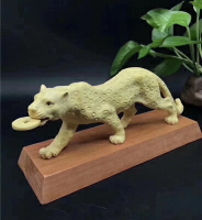 黃楊木實木雕刻金錢豹擺件動物工藝品 擺件創意禮品1入