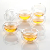 Mini Double Wall Glass Cup Transparent Insulated Kungfu Teacup Handmade Tea Cups Espresso Beer Whisky Juice Coffee Cups