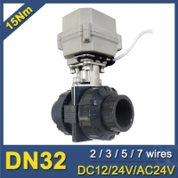 1-1/4“ Electric Automated Ball Valve PVC True Union DN32 Motorized Valve 2/3/5/7 control wires IP67 CE certifed metal gears