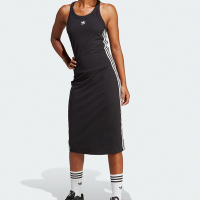 Adidas Long Tank Dress 女款 黑色 休閒 修身 柔軟 棉質 舒適 穿搭 連身洋裝 IC5503
