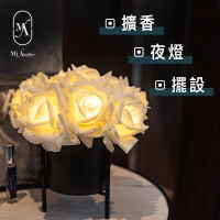 【愛莯】10朵玫瑰花LED夜燈經典黑陶瓷花盆系列(香氛夜燈)