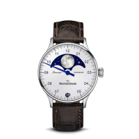 【MeisterSinger 明斯特單指針】LS901 月相 蛋白石銀 自動上鍊 40mm(機械錶 男錶 月相 自動錶)