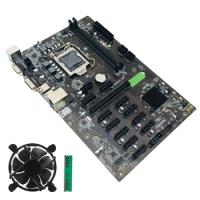 B250 BTC Mining Motherboard LGA 1151 with DDR4 4GB 2666MHZ RAM +Cooling Fan 12 GPU Bitcoin Etherum Mining Motherboard