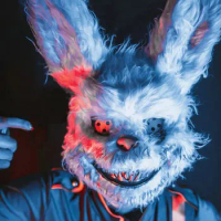 Halloween Horror Mask Bloody Plush Bunny Mask Halloween Ghost Festival Mask Realistic Bloody Bear Headgear Performance Prop