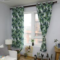 55*85窗簾成品龜背竹北歐飄窗落地植物窗簾 客廳臥室窗簾綠廊防水