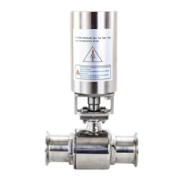 1-1/2" Tri Clamp OD 50.5MM Pneumatic Sanitary Ball Valve Two Way Actuator Single Acting Stainless Steel 304