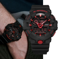 【CASIO 卡西歐】G-SHOCK 經典雙色 酷黑焰紅 大錶徑 雙顯系列(GA-700BNR-1A)
