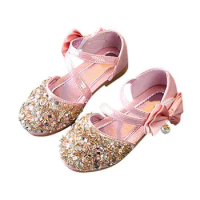 Girls Bow Latin Shoes Pearl Wedding Sandals Girls Glittler Sandals Kid Toddler Princess Birthday Party Sandals