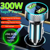 300W USB Car Charger with Voltage Monitor Super Fast Charging Adapter for iPhone 15 Pro Max Samsung OPPO VIVO Huawei Oneplus